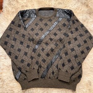 Vintage Lancel Paris Wool Mohair Leather Trim Sweater Made In Italy 🇮🇹 Mens XL